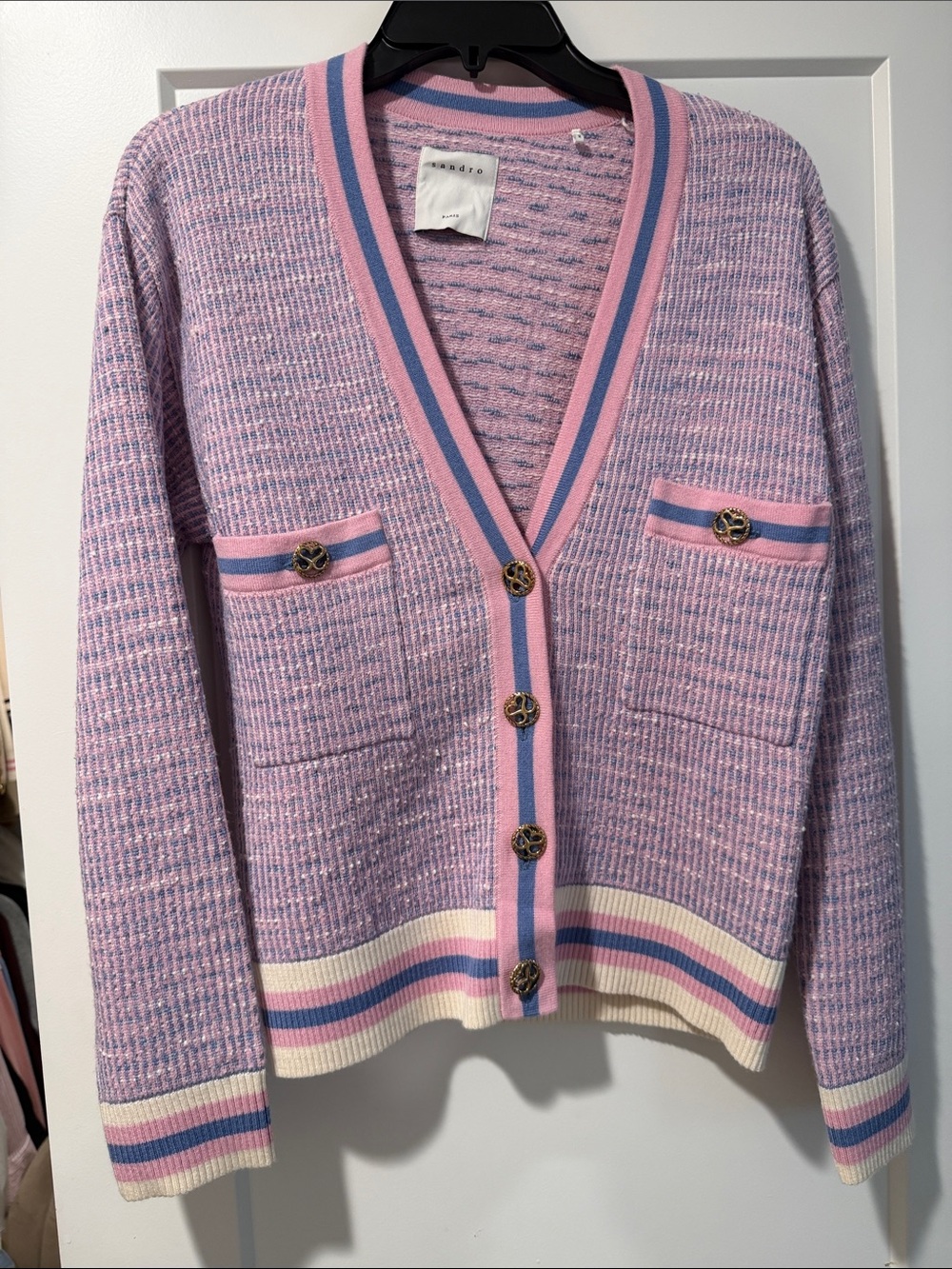 Lavender & Pink Striped V-Neck Cardigan Sweater
